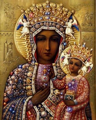  Reproduction of Our lady of Czestochowa dressed in jewels - Artist unknown 